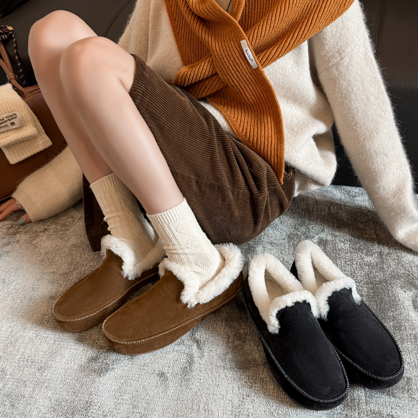 轻奢暖意一脚蹬高帮毛毛鞋短靴女皮毛一体懒人鞋乐福鞋秋冬雪地靴,女鞋,时尚雪地靴,淘宝优惠券,粉丝福利购,淘宝优惠卷