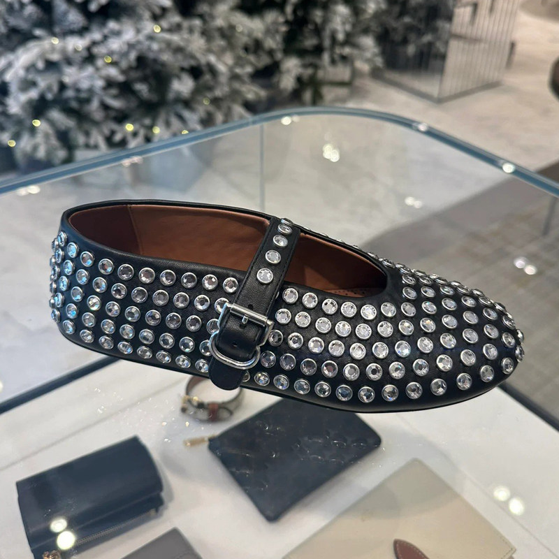 高定2025年新款真皮圆头水钻铆钉玛丽珍单鞋女平底舒适芭蕾跳舞鞋,女鞋,浅口单鞋,淘宝优惠券,粉丝福利购,淘宝优惠卷