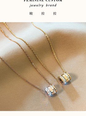 欧拉拉轻奢圆环吊坠项链女金色细链锁骨链小众设计师款