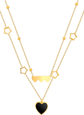 钛钢双层爱心五角星组合元素项链