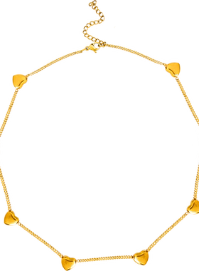 八颗爱连成心 爱心项链女2023年潮小众锁骨链钛钢电镀18k真金饰品