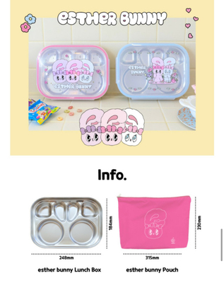 韩国代购正品estherbunny 粉紅色/藍色餐具套装便携餐具盒/便當盒
