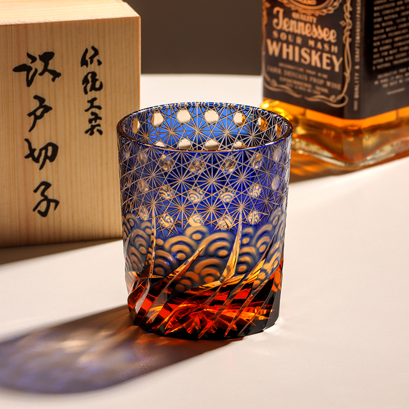 日式江户切子手工雕刻威士忌酒杯高档古典洋酒杯高级感水晶水杯子