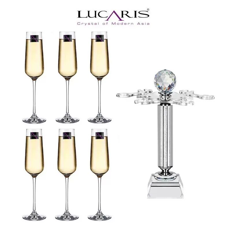 泰国进口lucaris 水晶玻璃香槟杯气泡酒杯甜酒杯带杯架婚庆酒杯
