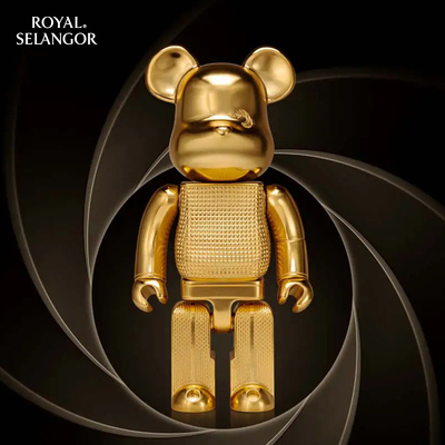 马来西亚进口BE@RBRICK皇家雪兰莪007黄金色暴力熊400%家居摆件