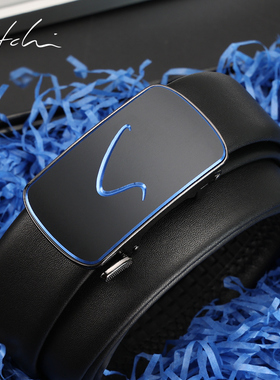 沙驰皮带男士真皮自动扣新款商务内穿式腰带头层牛皮裤带