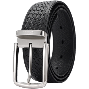 沙驰皮带男真皮黑色高端编制针扣商务休闲男士腰带官方正品