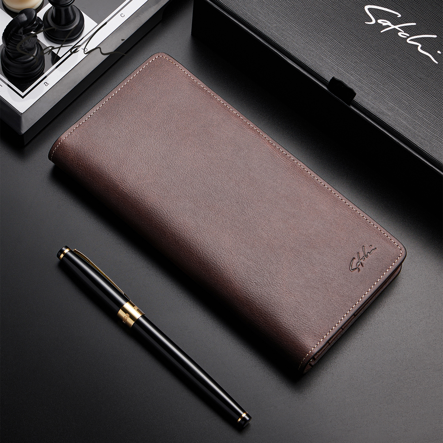 SATCHI/沙驰2025新款长款真皮皮夹头层牛皮高档钱夹礼盒送男友