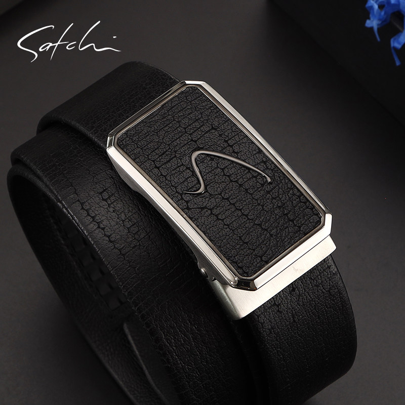 沙驰皮带男真皮商务高端大气正品裤带休闲不锈钢自动扣腰带