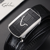 沙驰鳄鱼皮皮带男真皮内穿式 自动钢扣腰带真皮高档奢侈品牌裤 腰带