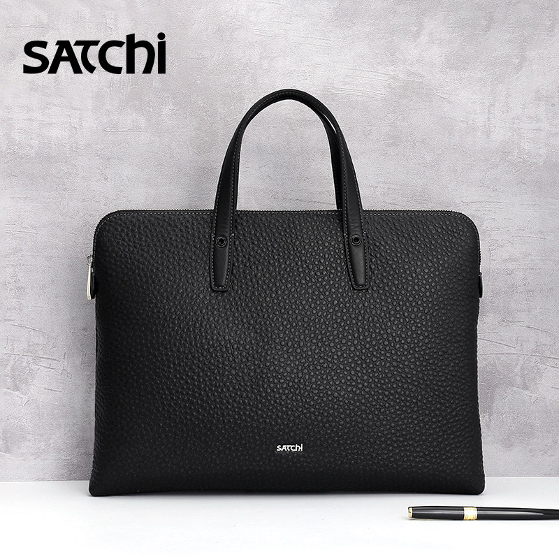 沙驰男包真皮商务时尚大容量手提包休闲头层牛皮正品电脑包公文包