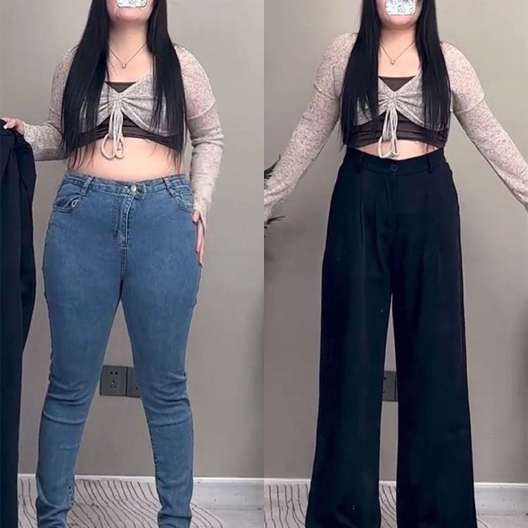 梨形身材穿搭裤子女大码西装裤女秋胖mm300斤遮胯显瘦垂感阔腿裤