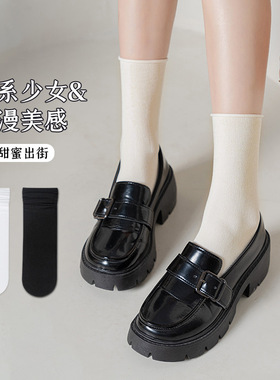 白色袜子女夏款堆堆袜女jk乐福鞋中筒袜女夏季薄款纯棉冰冰袜夏天