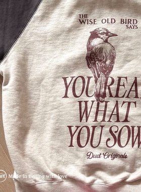 2025duet原创 插肩袖老鸟系列后背印花拉链连帽卫衣