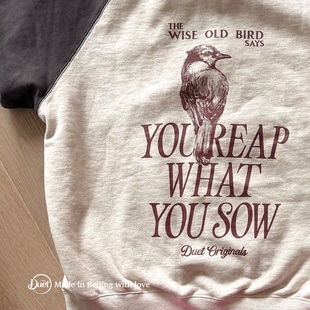 2025duet原创 老鸟系列后背印花拉链连帽卫衣 插肩袖
