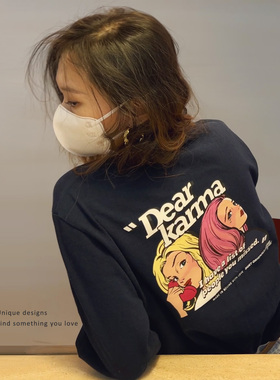 duet原创 漫画风格牛仔蓝长袖T恤