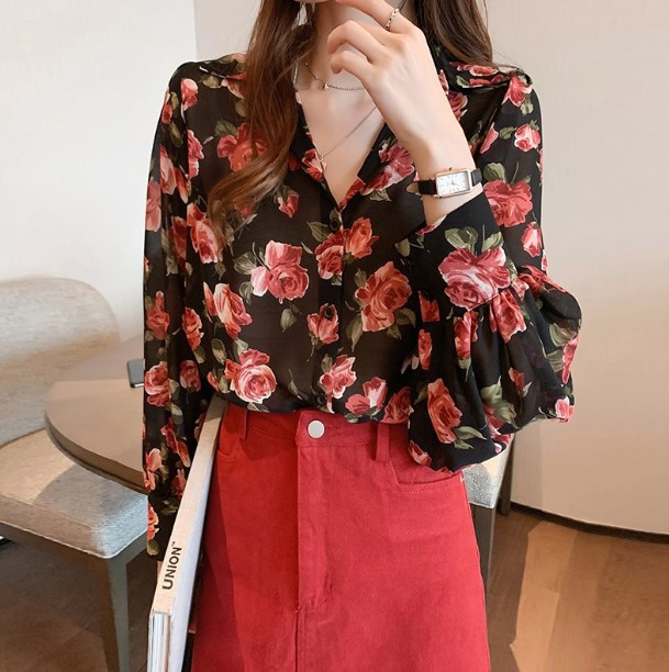 Large Women's wear Broken flowers Chiffon shirt 2020 new pattern Retro Easy design jacket Long sleeve shirtin the Women's clothing/Boutique , Shirt  category - from Buy2taobao.com to provide professional Taobao agent buy service