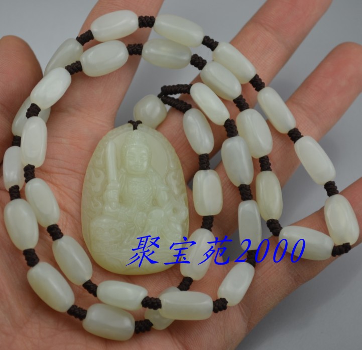 天然和田玉项链玉文殊菩萨项链  生肖属兔守护神本命佛项链送证书