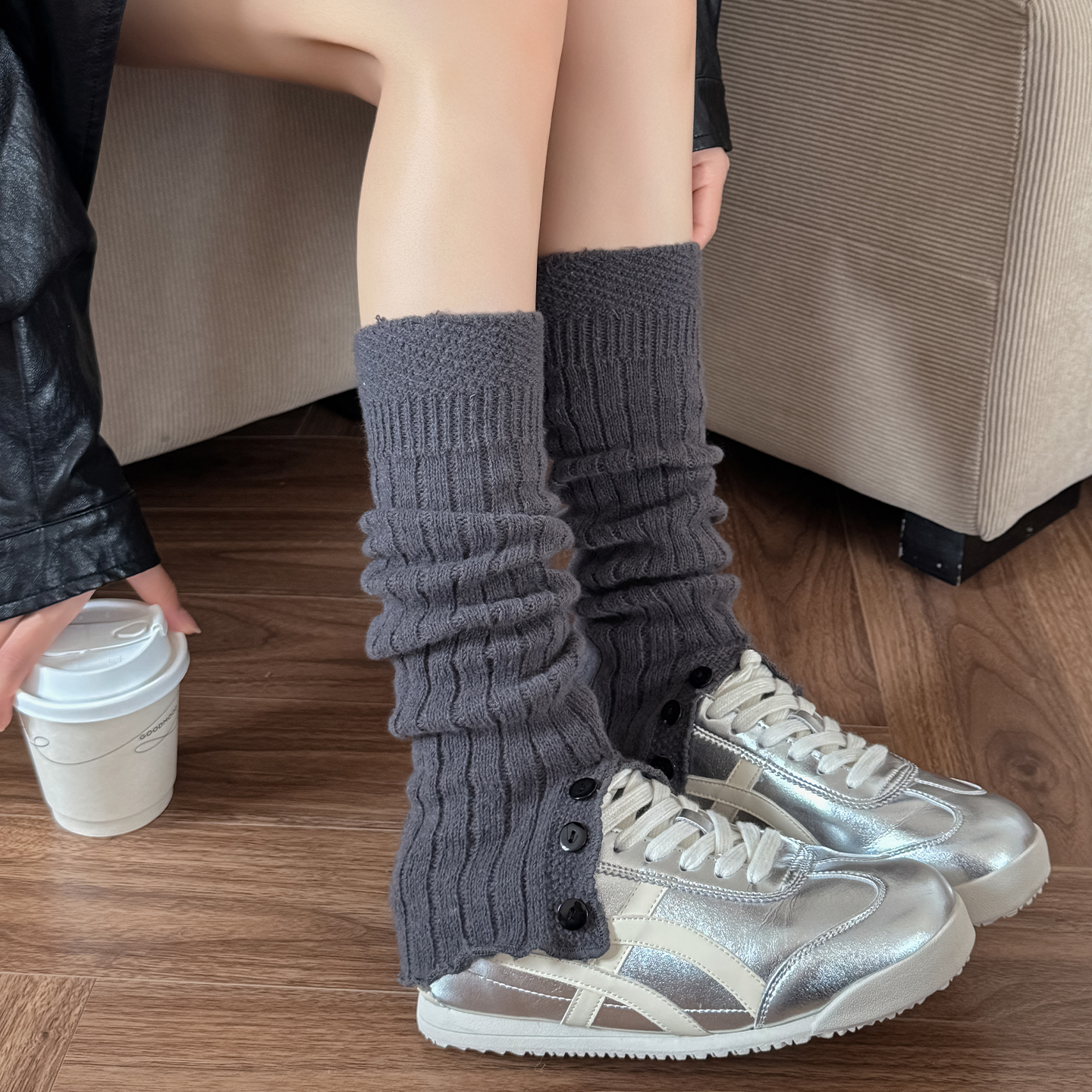 Y2K复古风开叉式堆堆袜套长筒腿