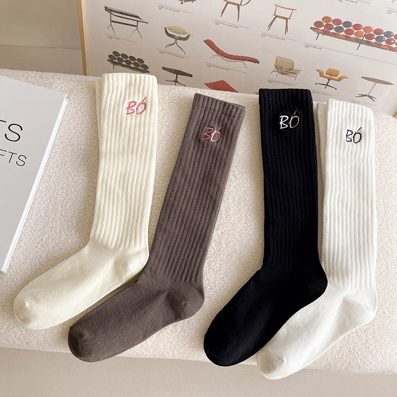 韩版奶油色刺绣小腿袜子女秋冬款长筒字母堆堆袜外穿个性半筒腿袜,女士内衣/男士内衣/家居服,长筒袜,淘宝优惠券,粉丝福利购,淘宝优惠卷