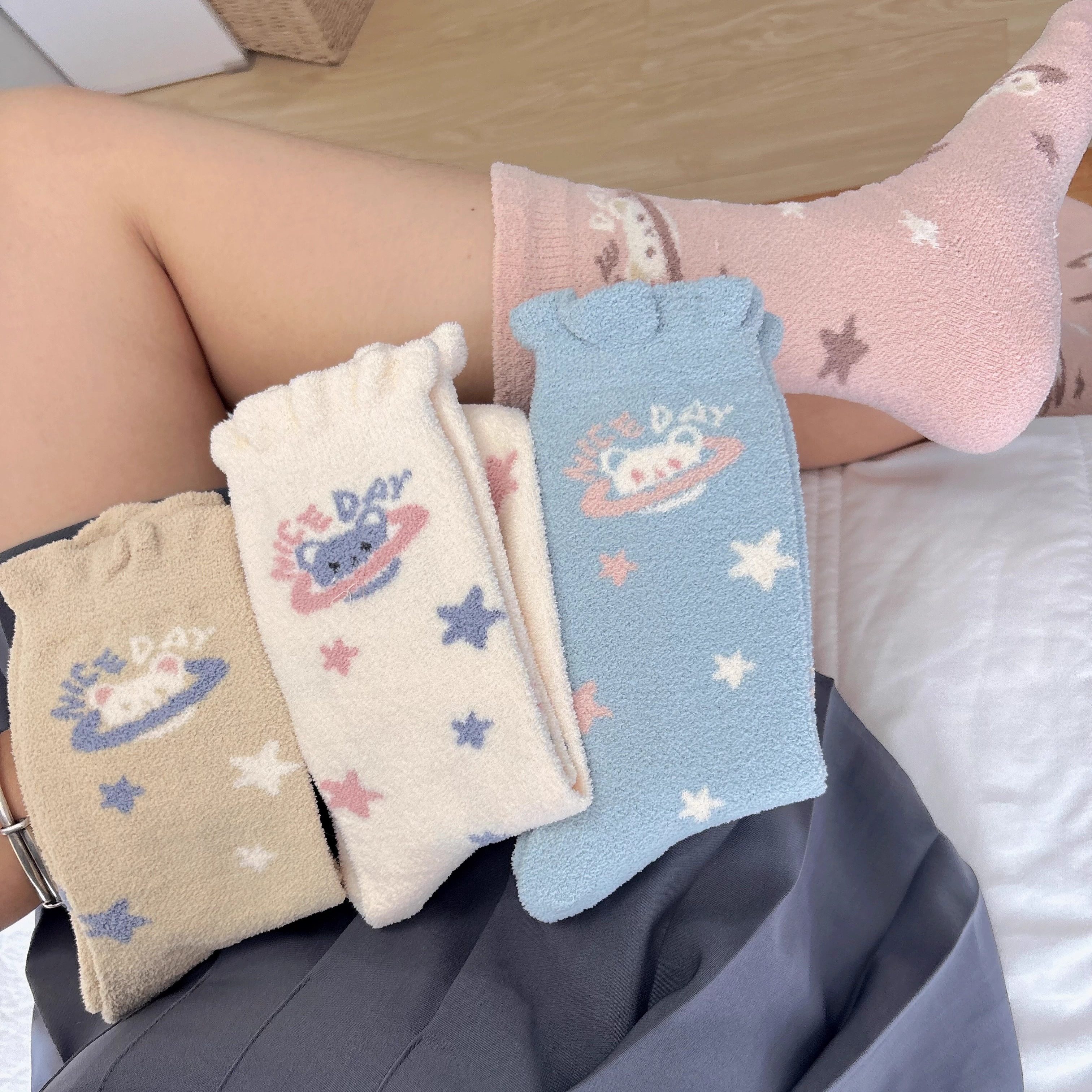 摇粒短绒加厚保暖袜子女秋冬季中筒松口月子袜可爱卡通地板睡眠袜,女士内衣/男士内衣/家居服,中筒袜,淘宝优惠券,粉丝福利购,淘宝优惠卷