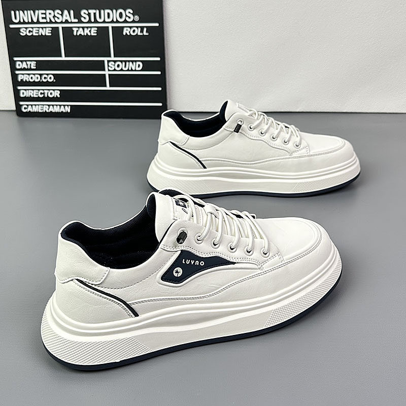 一脚蹬男士低帮小白鞋2026春季新款韩版皮面厚底休闲鞋百搭男潮鞋