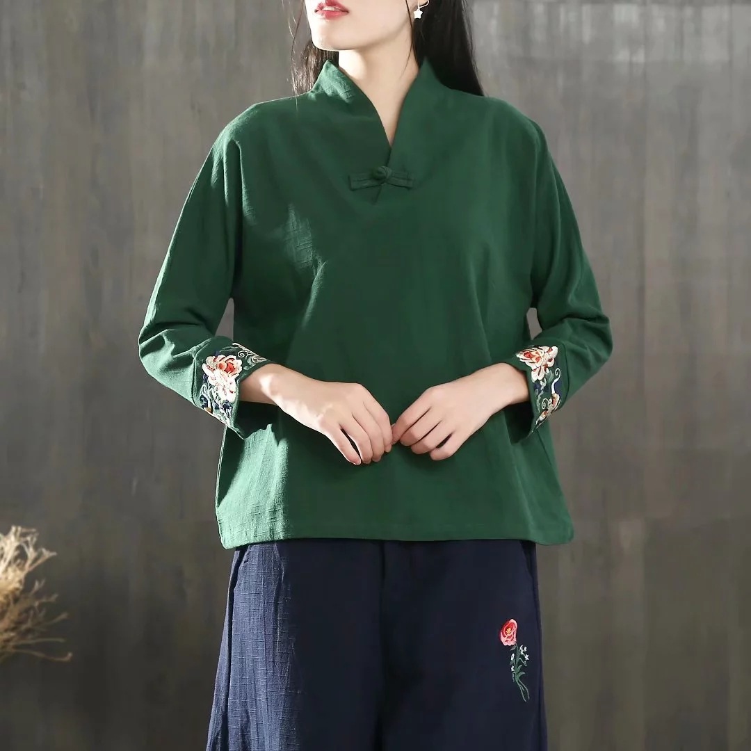 Autumn Women's wear Retro Original literature frog Cuff Embroidery Cotton and hemp Hanfu Long sleeve jacketin the Women's clothing/Boutique , Shirt  category - from Buy2taobao.com to provide professional Taobao agent buy service
