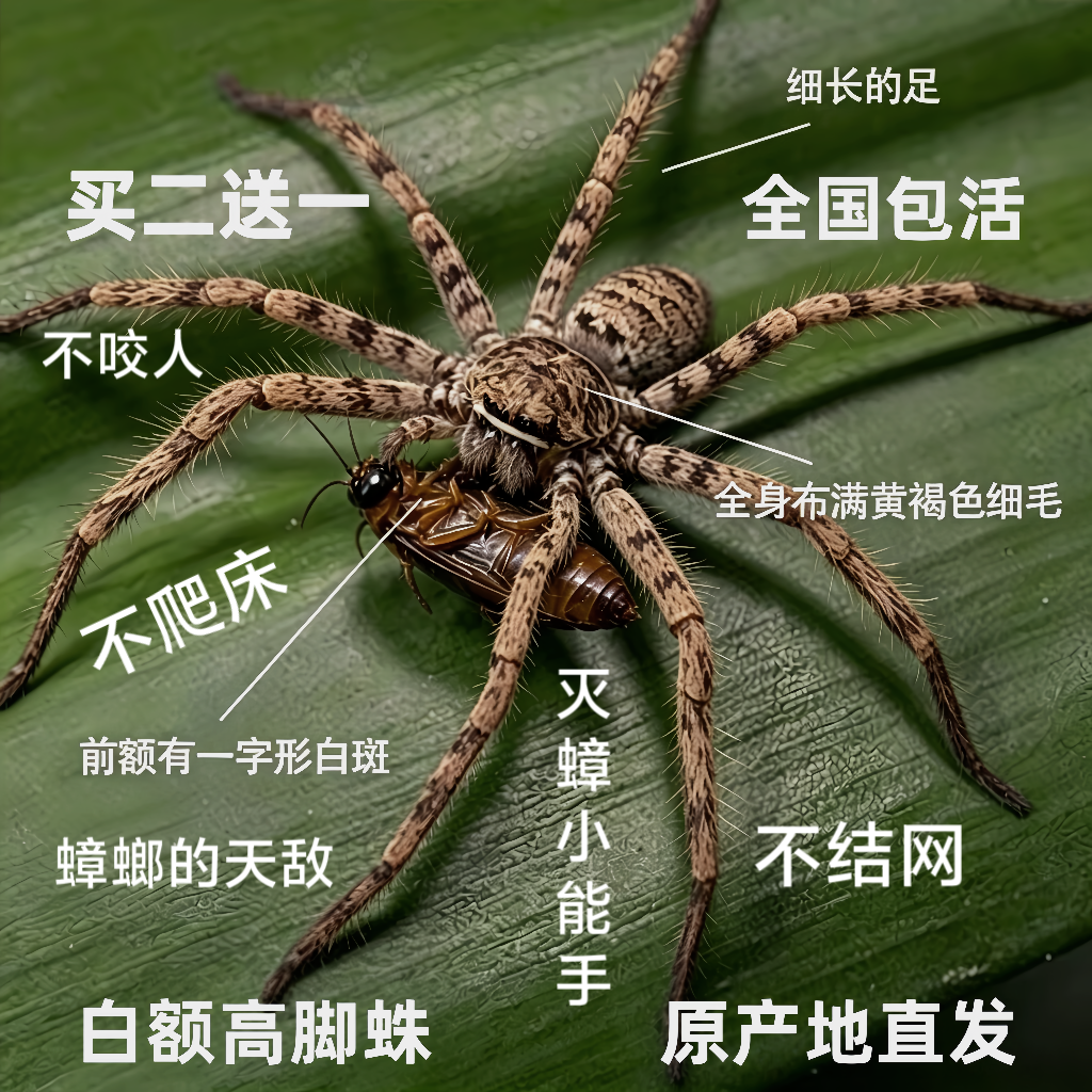 白额高脚蛛蜘蛛吃蟑螂灭杀小强蚊虫宠物害虫天敌防治蟑螂神器克星
