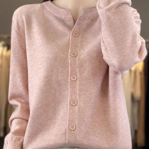 简约气质纯色基础款正肩百搭长袖针织衫开衫外套针织圆领毛衣外搭