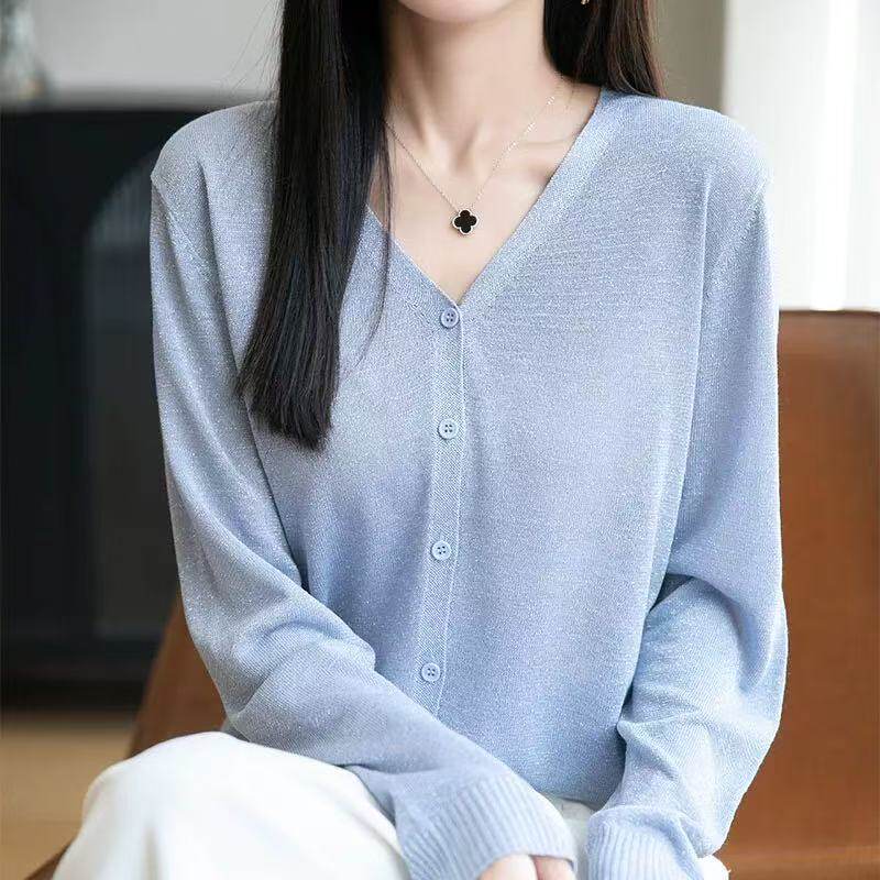 清凉一夏～薄如蝉翼防晒衫软天丝亚麻鎏金纱针织开衫夏百搭外套