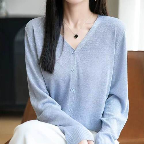 清凉一夏～薄如蝉翼防晒衫软天丝亚麻鎏金纱针织开衫夏百搭外套