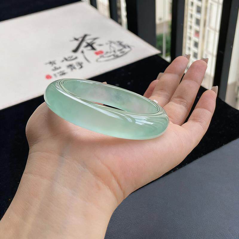“琼台映祥”缅甸翡翠手镯帝王绿满绿玉镯子女款真玉石定制处理