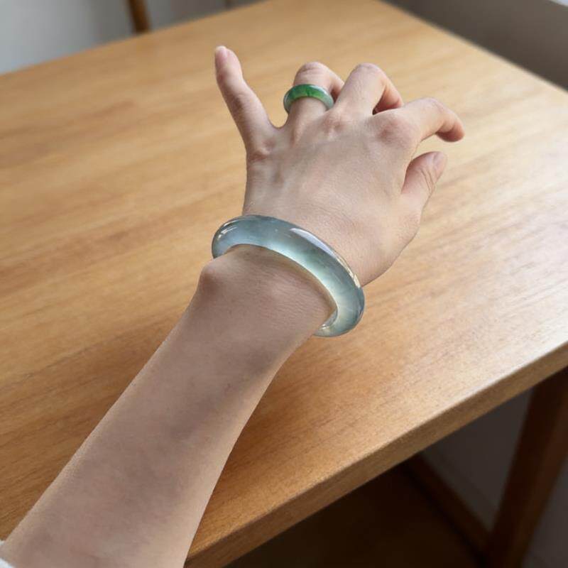 “玉温承腕”缅甸翡翠平替手镯糯冰种纯色蓝水玉手镯女手镯处理