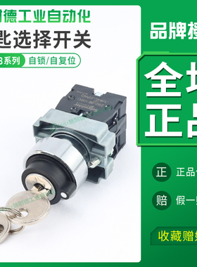 施耐德钥匙开关按钮两档三档xb2bg21c/33c电源带自锁自复位22mm