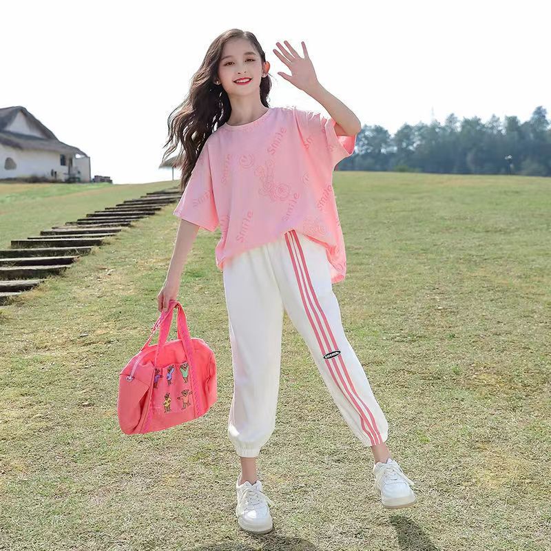 童装女童夏装套装新款儿童运动夏季中大童女孩短袖长裤两件套
