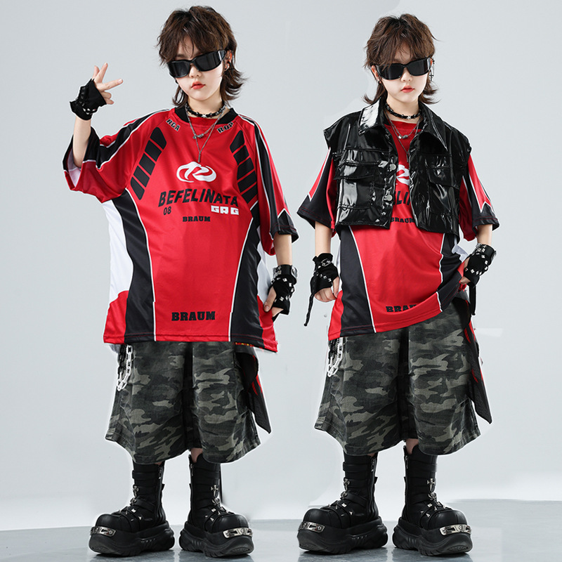 儿童hiphop街舞穿搭短袖屁帘裤子套装女孩嘻哈演出服街舞儿童