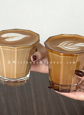 复古diety澳白咖啡杯高级设计感冰美式拿铁拉花杯ins风条纹中古杯