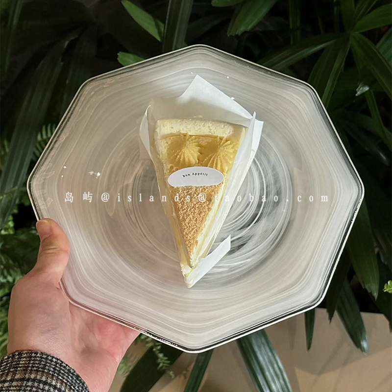 高级感白色云雾玻璃八角盘