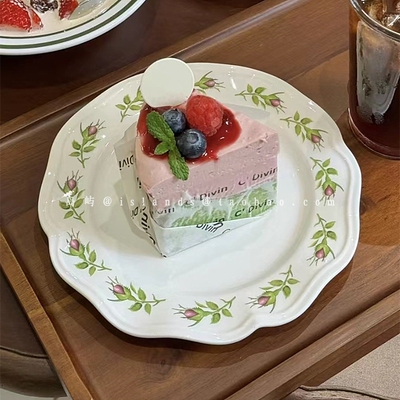 法式复古玫瑰花卉陶瓷甜品盘