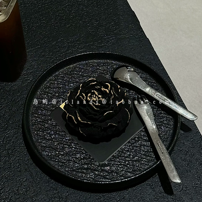创意ins黑色磨砂陶瓷甜品盘