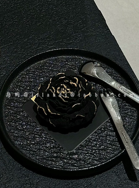 创意ins风黑色磨砂岩石纹平盘甜品蛋糕盘创意高级感圆形牛排盘子