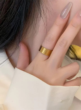 主播博主出片~着实氧气款版条纹戒指女小众设计不掉色钛金中指