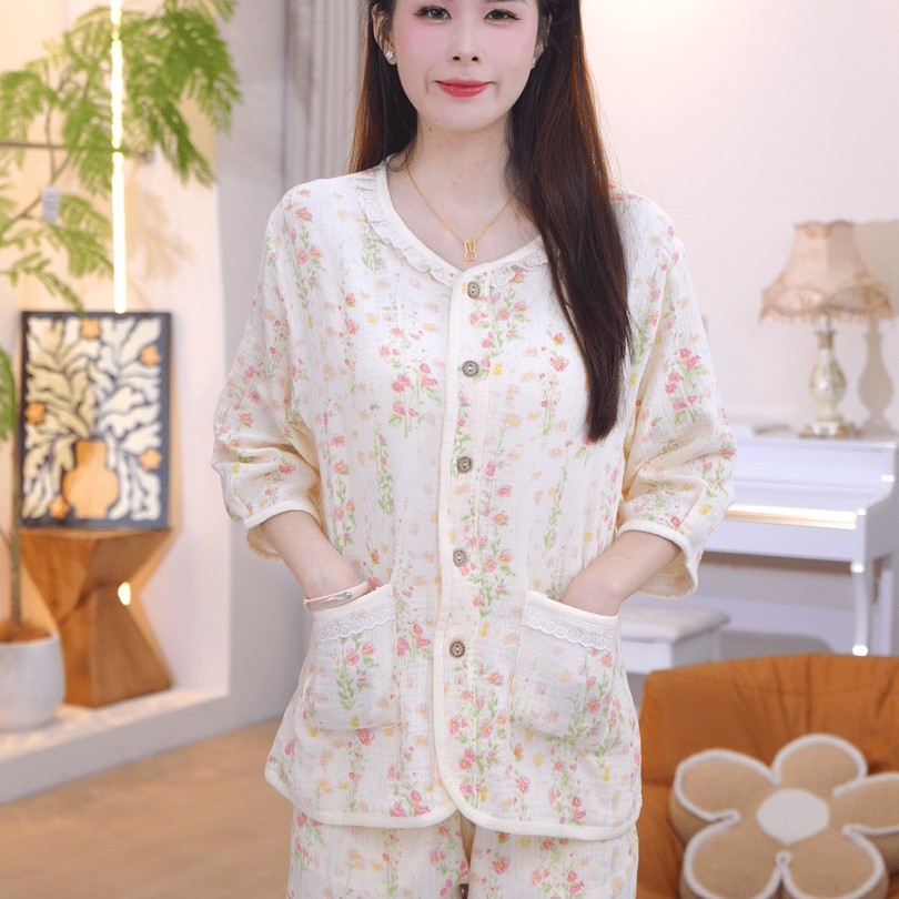 小清新碎花长袖纯棉睡衣女春秋