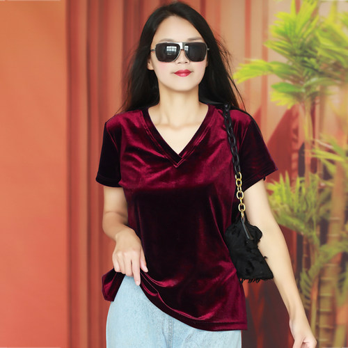 直筒宽松鸡心领新款大码金丝绒