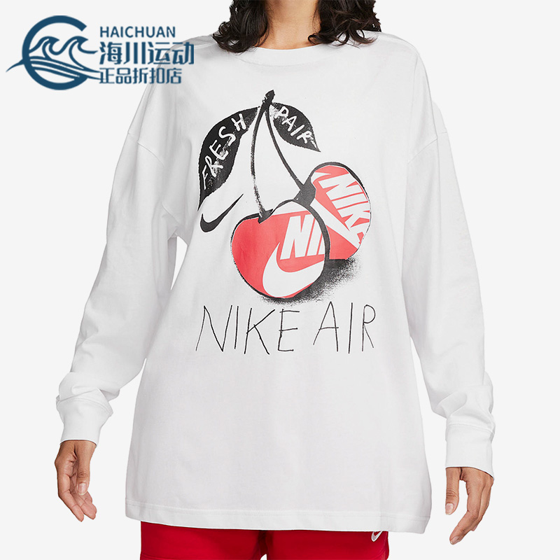 Nike/耐克正品新款宽松印花休闲女子运动长袖T恤FD2567-100