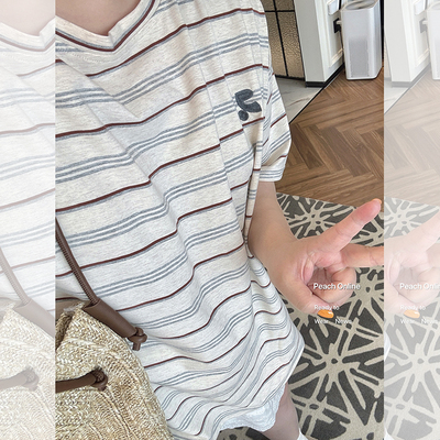 大码女装夏韩系设计感条纹T恤