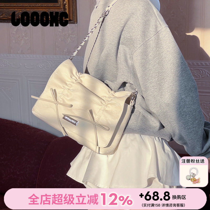 路小船「芭蕾小信封」包包少女蝴蝶结手提精致褶皱单肩斜挎包新款
