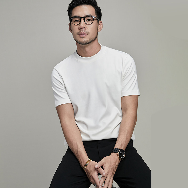 thumbnail for [President T] heavy cotton + modal close-fitting and comfortable four-season short-sleeved T-shirt men's business casual white base
