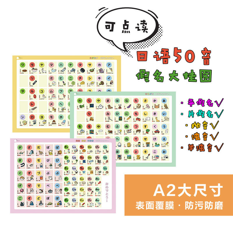 【支持点读】正版日语五十音,假名大挂图日语自学教材中日交流新标准