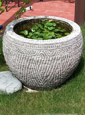 石雕鱼缸圆形仿古青石花盆流水景观庭院摆件门海天然石材鱼缸包邮